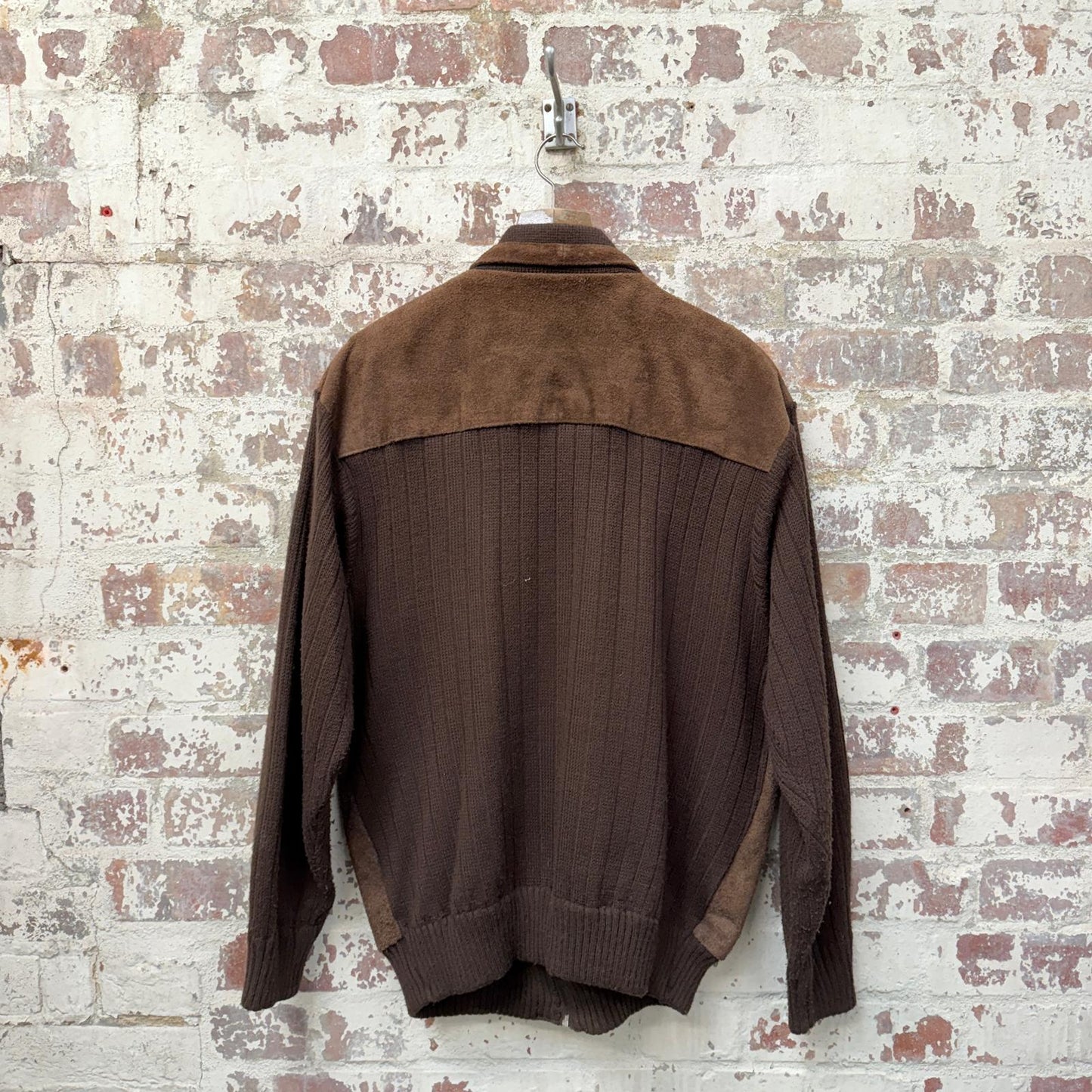 1970s Suede Leather Tootal Cardigan Jumper