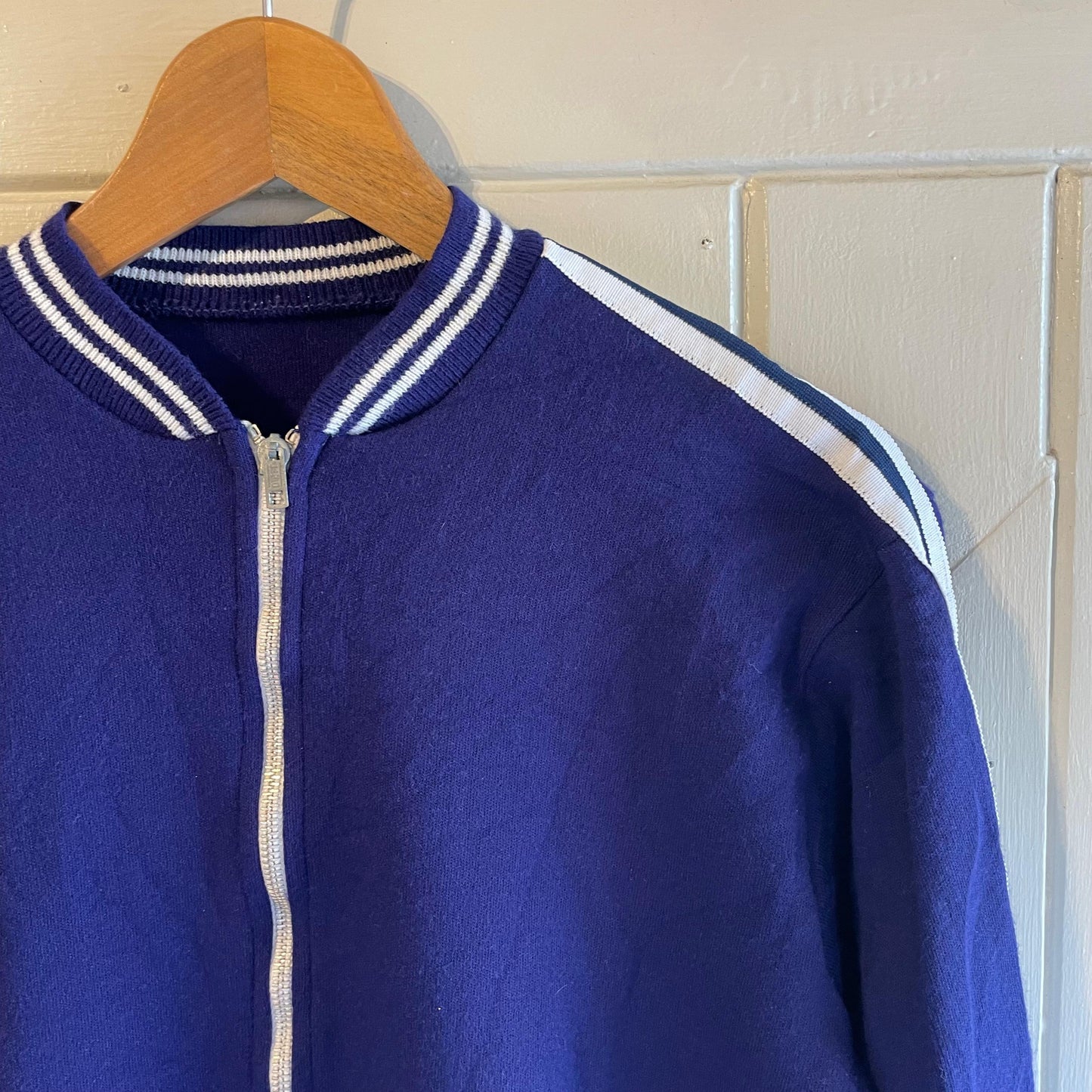 1960s Navy Blue Metal Zip-up Track Top Jumper