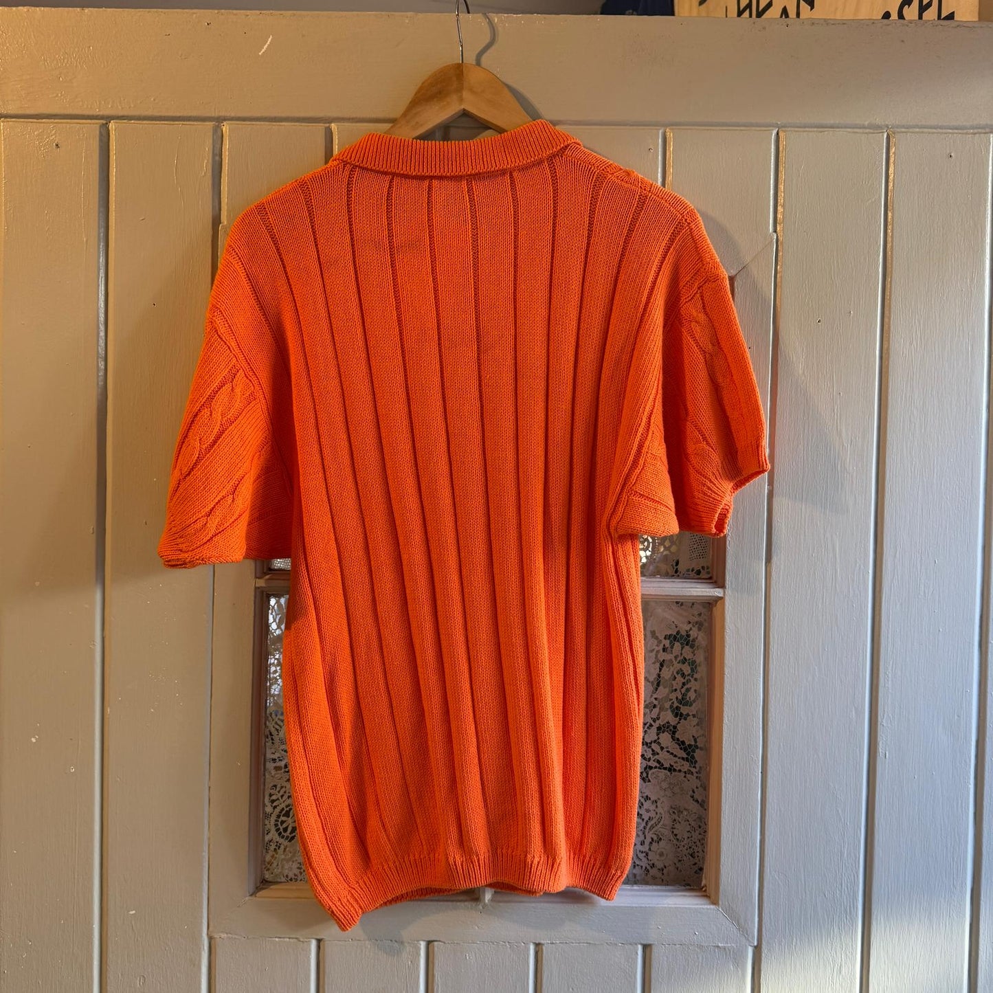 1980s Orange Cable Knitted Polo Shirt