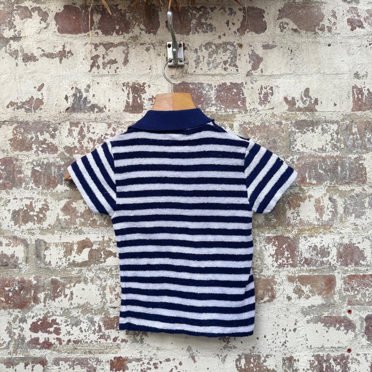 1970s Blue Striped Towelling Polo Shirt