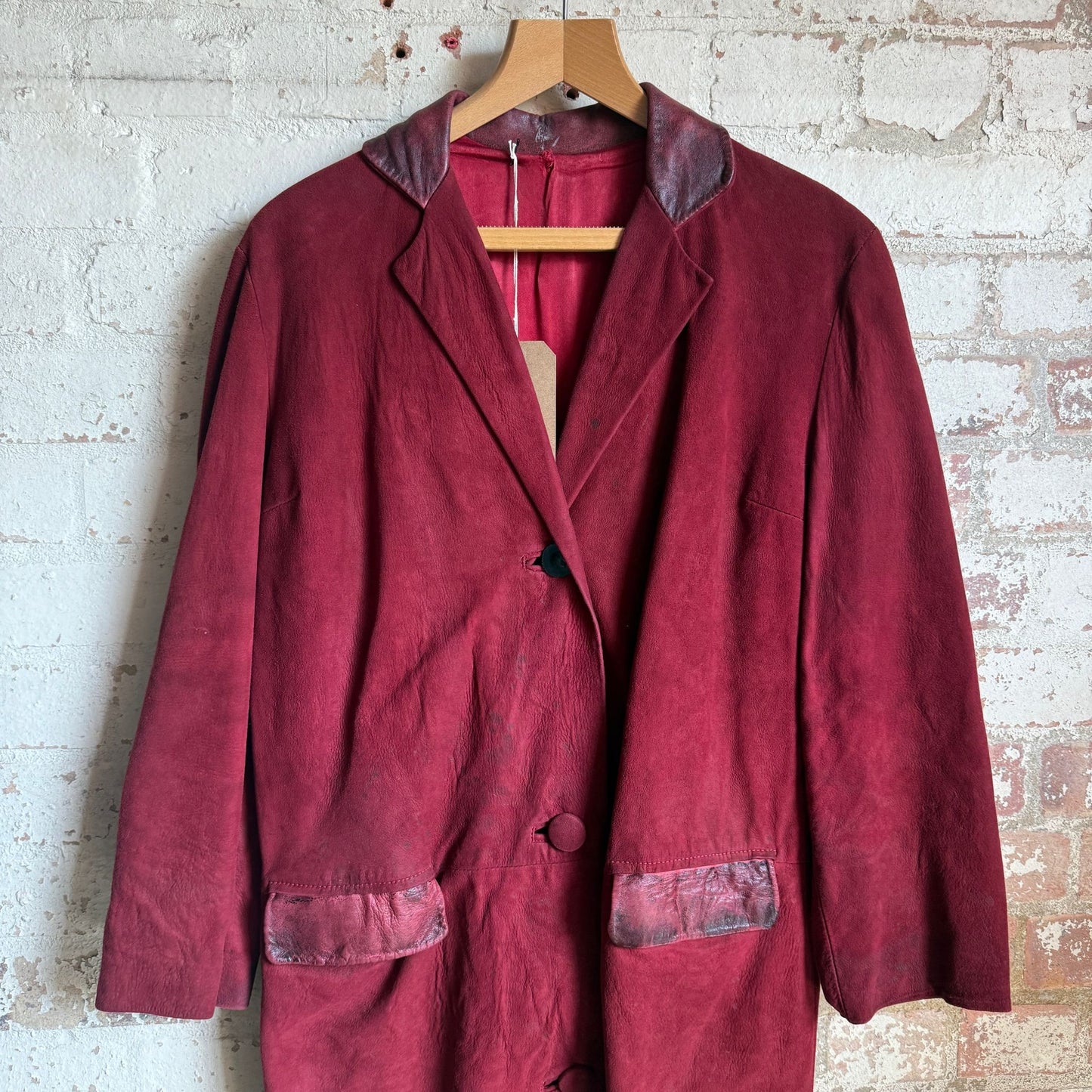 1970s Red Leather Suede Long Coat Jacket