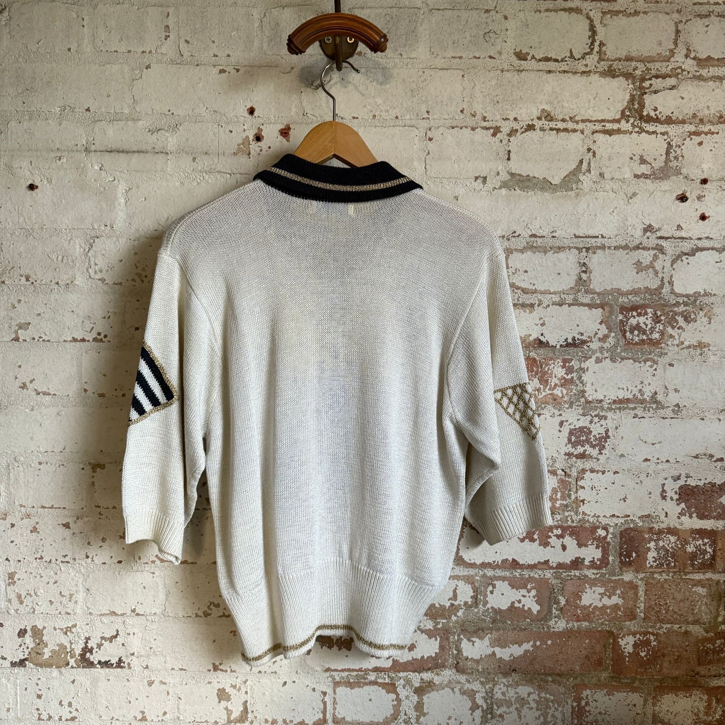 1970s White Knitted Button Collared Cardigan Jumper