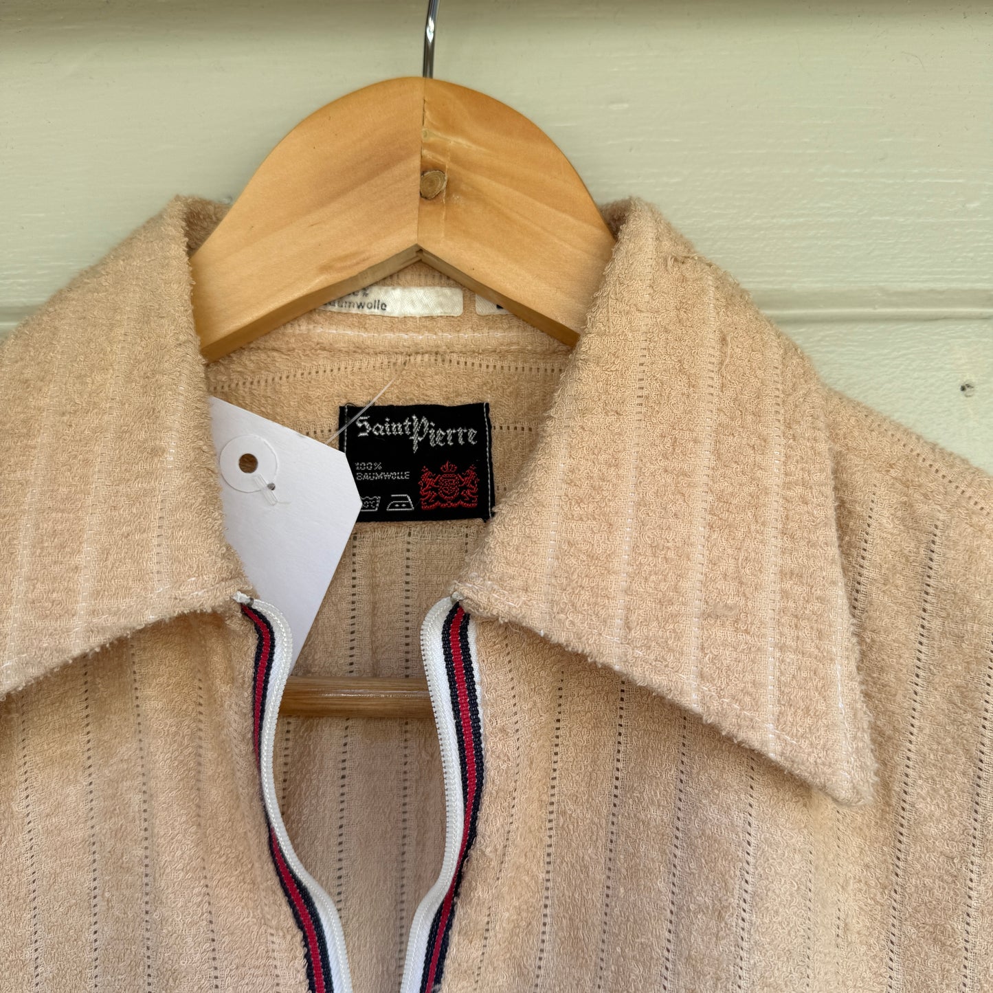 1970s Beige Towelling Zip Italian Shirt