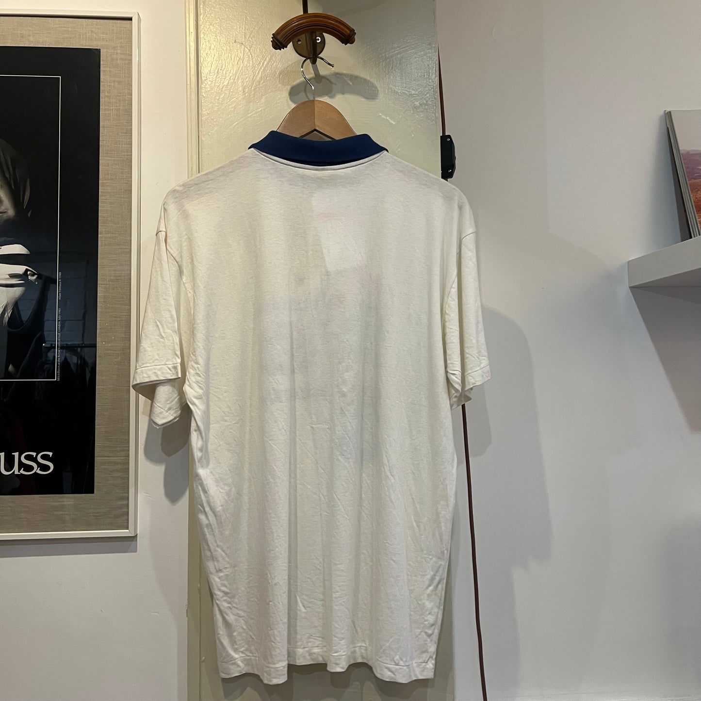 1990s White Print Polo Shirt