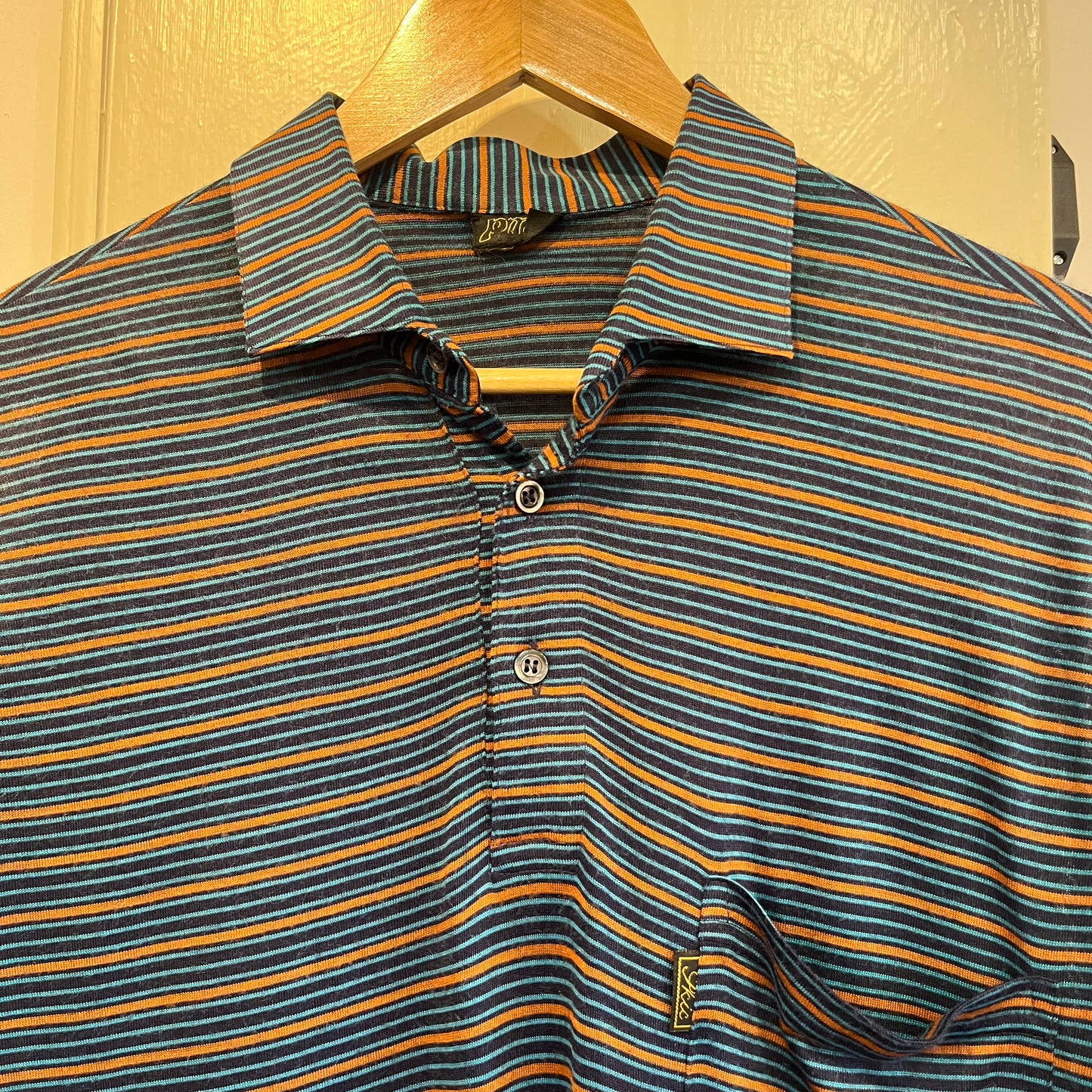 1980s Navy Italian Striped Polo Shirt