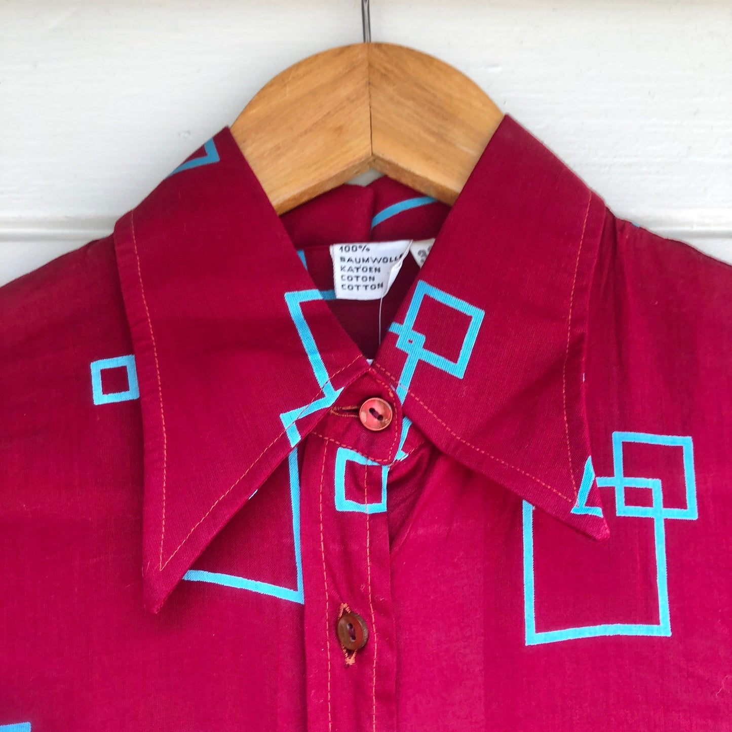 1970s Maroon Patterned Dagger Collar Shirt