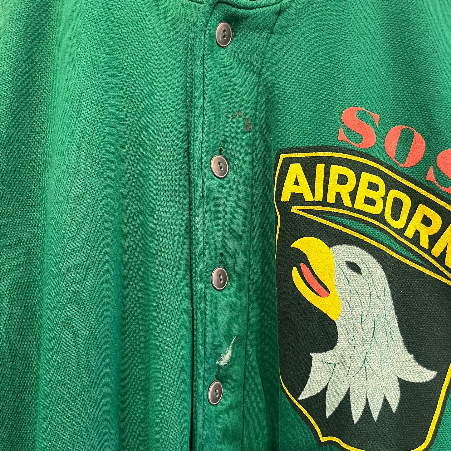 1970s 1980s Green Graphic Sweatshirt Bomber Jacket