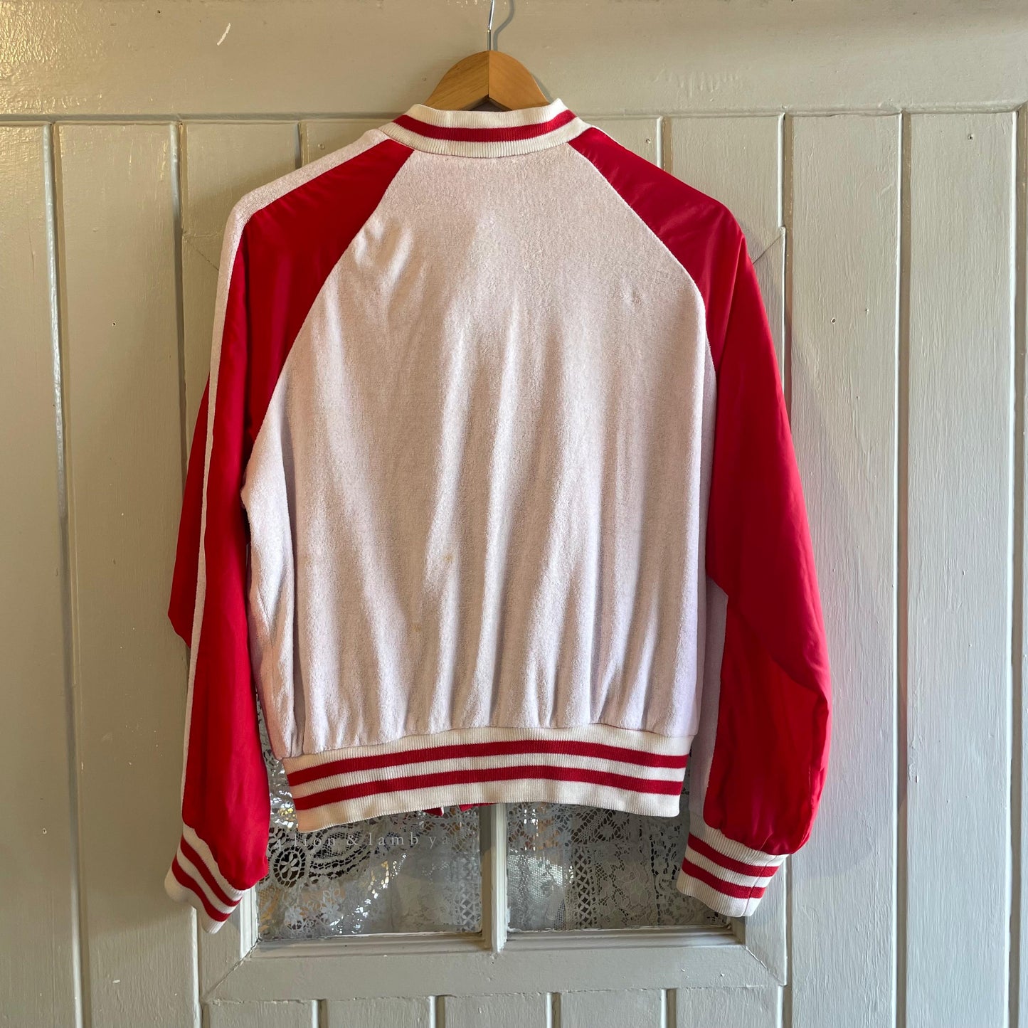 1970s Reversible Towelling White and Red Zip Up Jacket