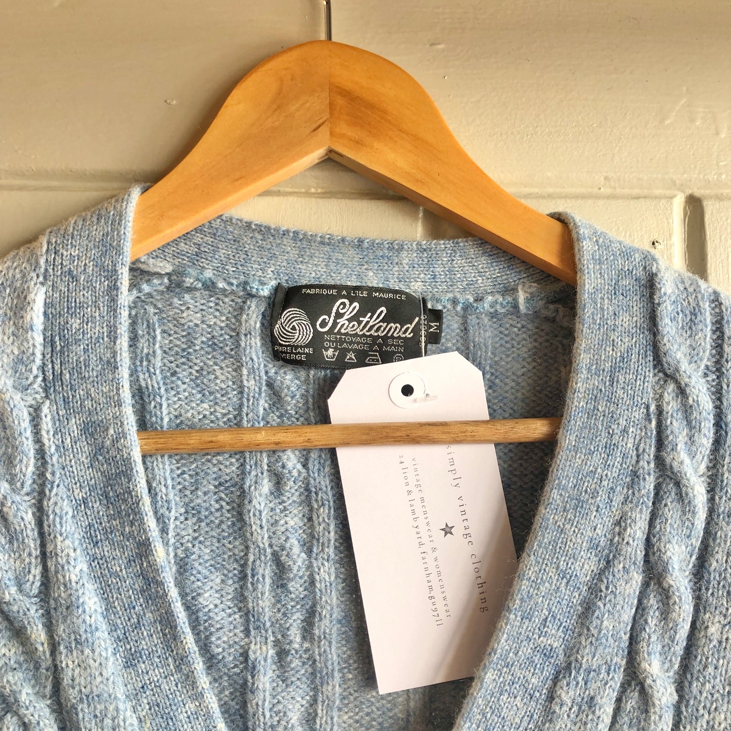 1970s Baby Blue Shetland Wool Cable Jumper