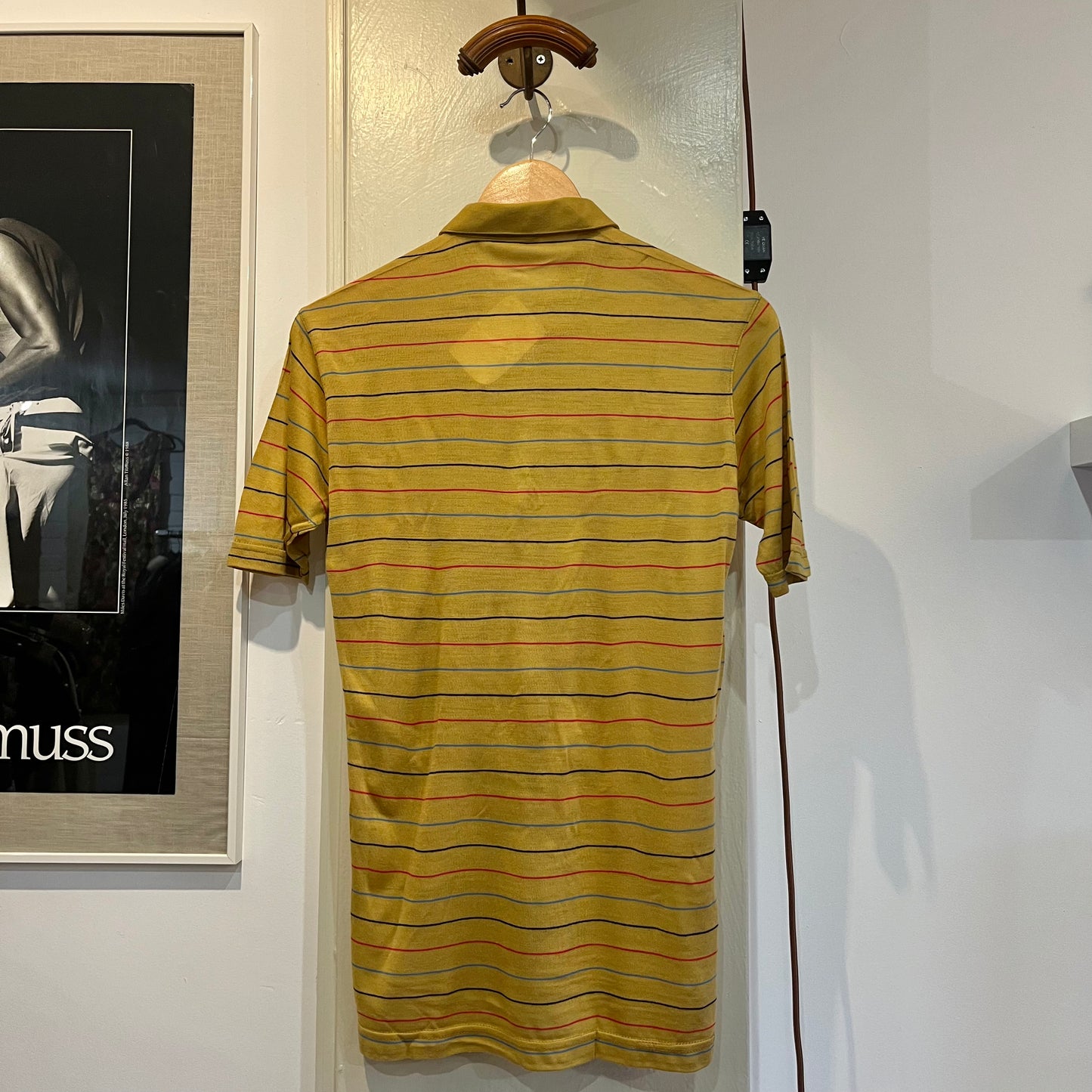 1980s Mustard Striped Polo Shirt Top