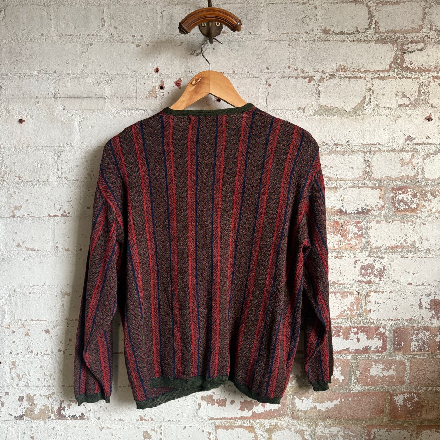 1950s British Striped Wool Knitted Cardigan Jumper