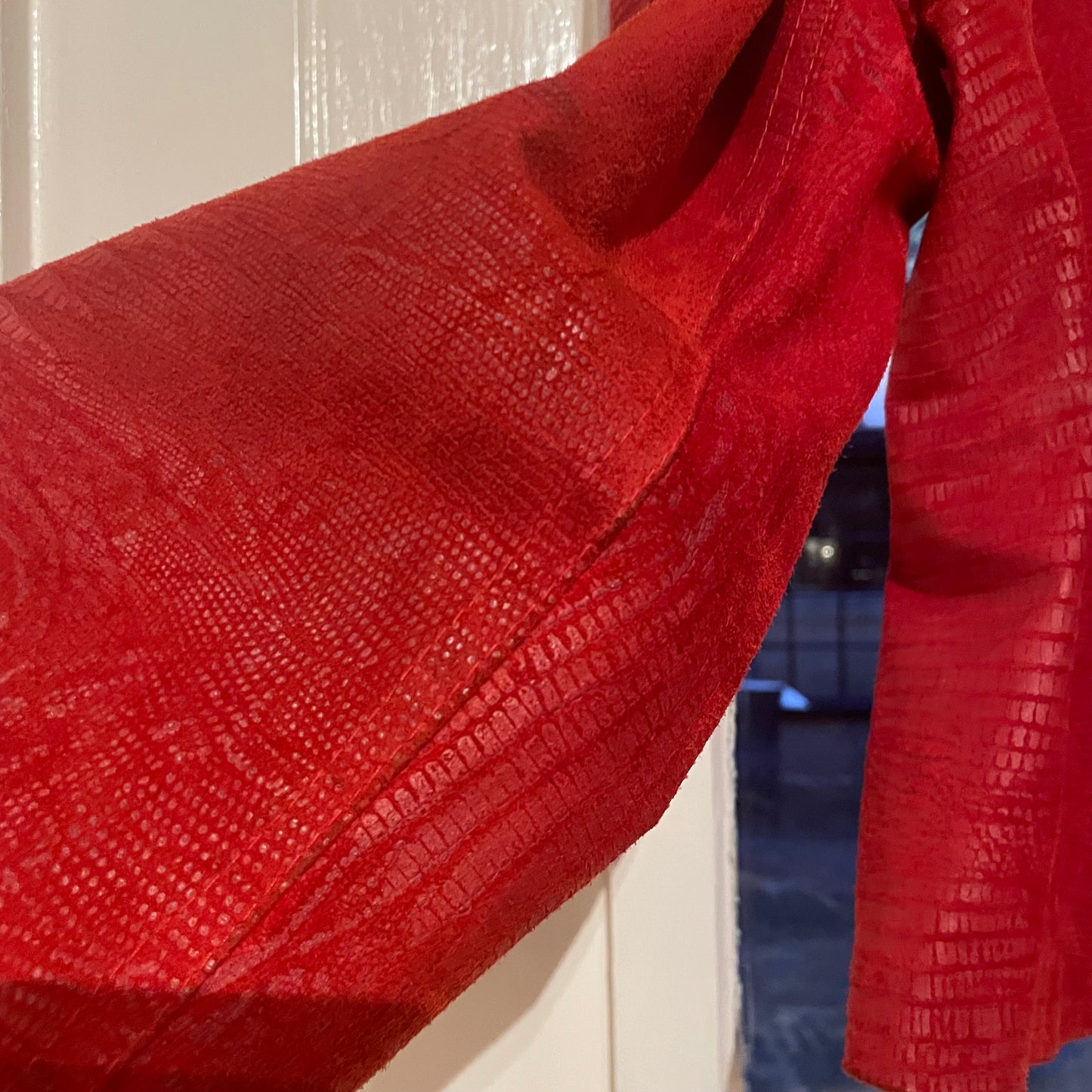 1990s Y2K Red Snake Skin Style Italian Leather Suede Jacket