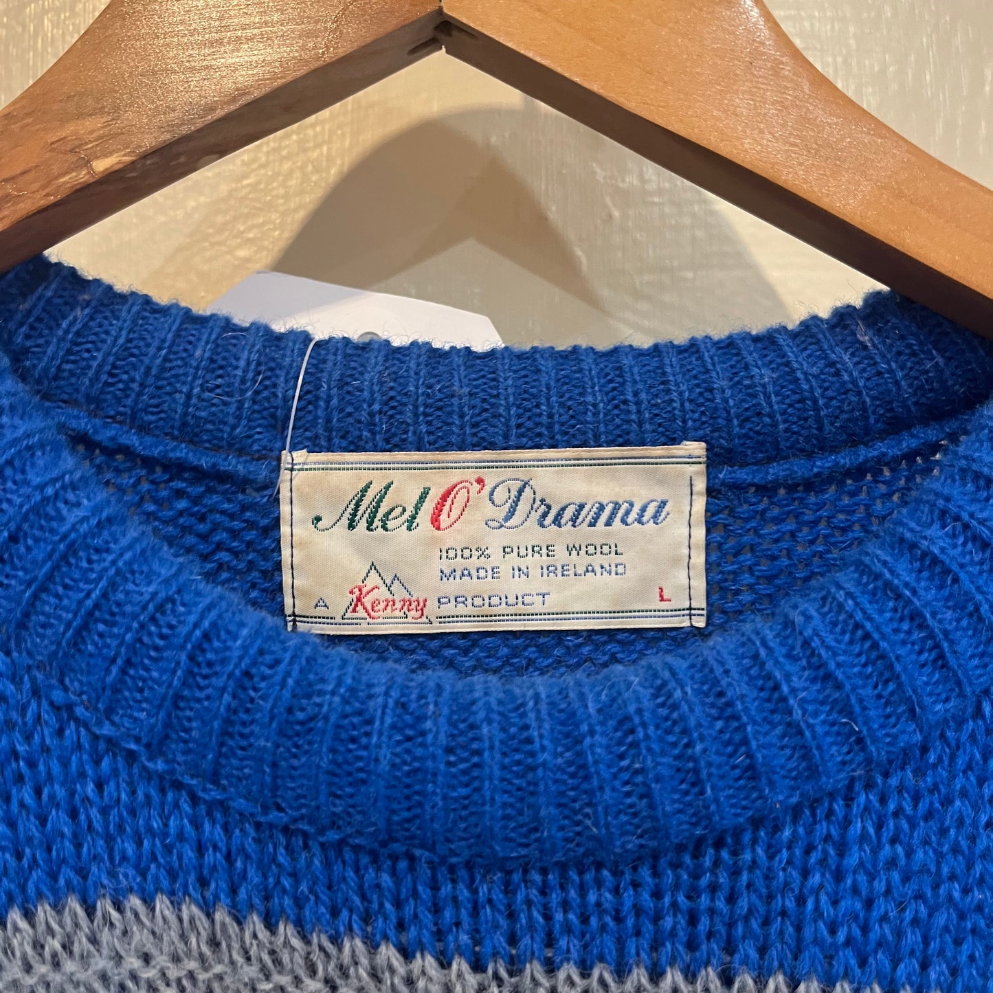 1960s Blue Knitted Wool Patterned Jumper