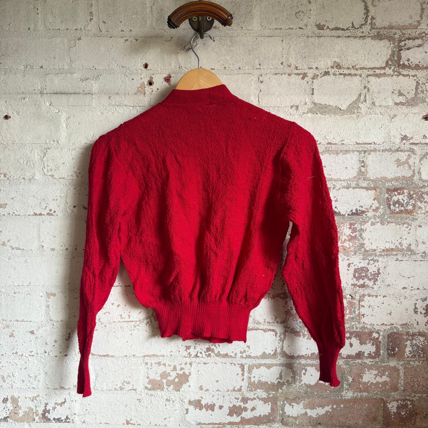 1960s Red Wool British Knitted Cardigan Jumper