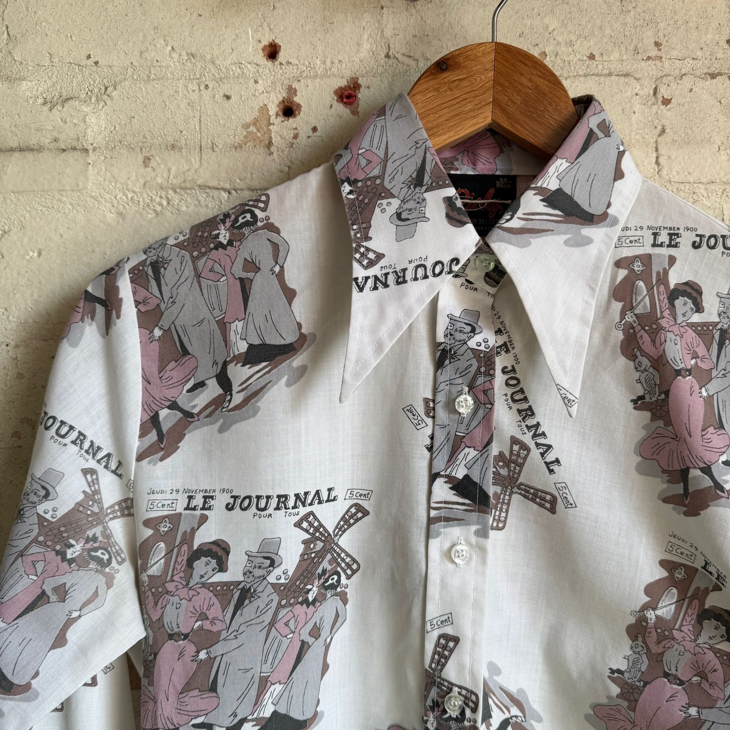 1970s Graphic Dagger Collar Long Sleeve Shirt