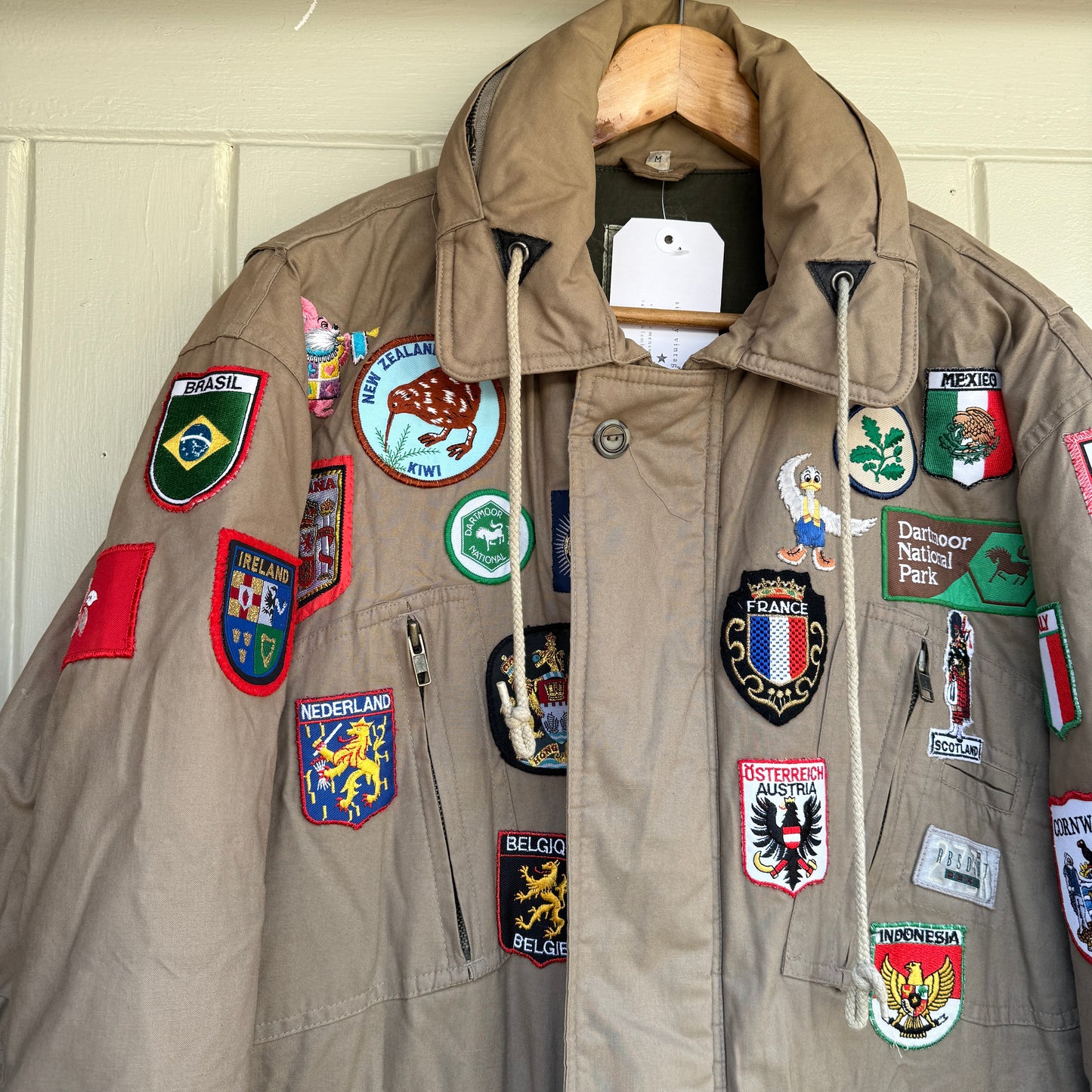 1980s Padded Beige Badged Walking Jacket