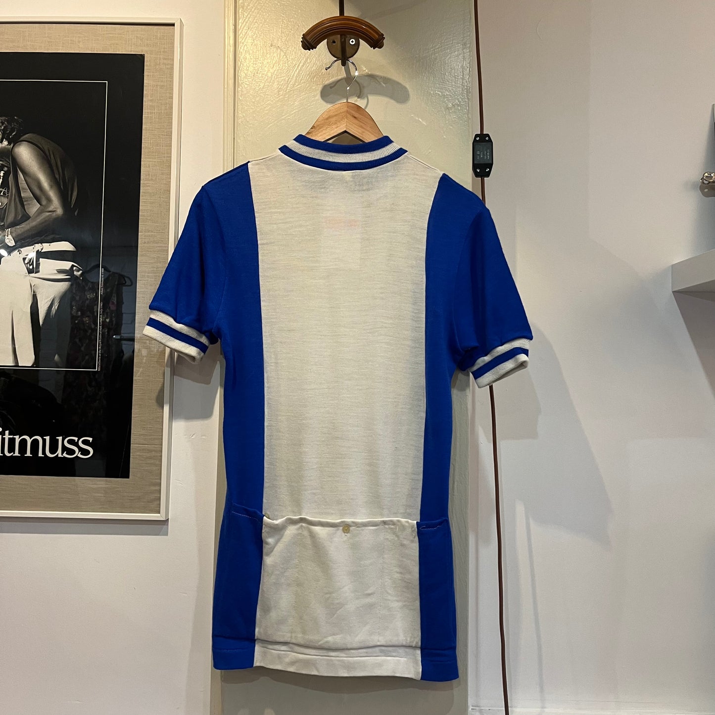 1970s White and Blue Cycling Zip Up Shirt