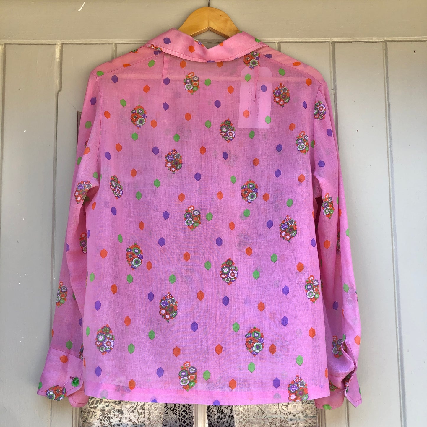 1970s Pink Chiffon Dagger Collar Shirt