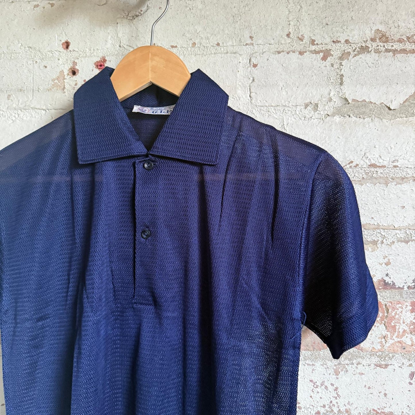 1960s Navy Mesh Knitted Italian Shirt