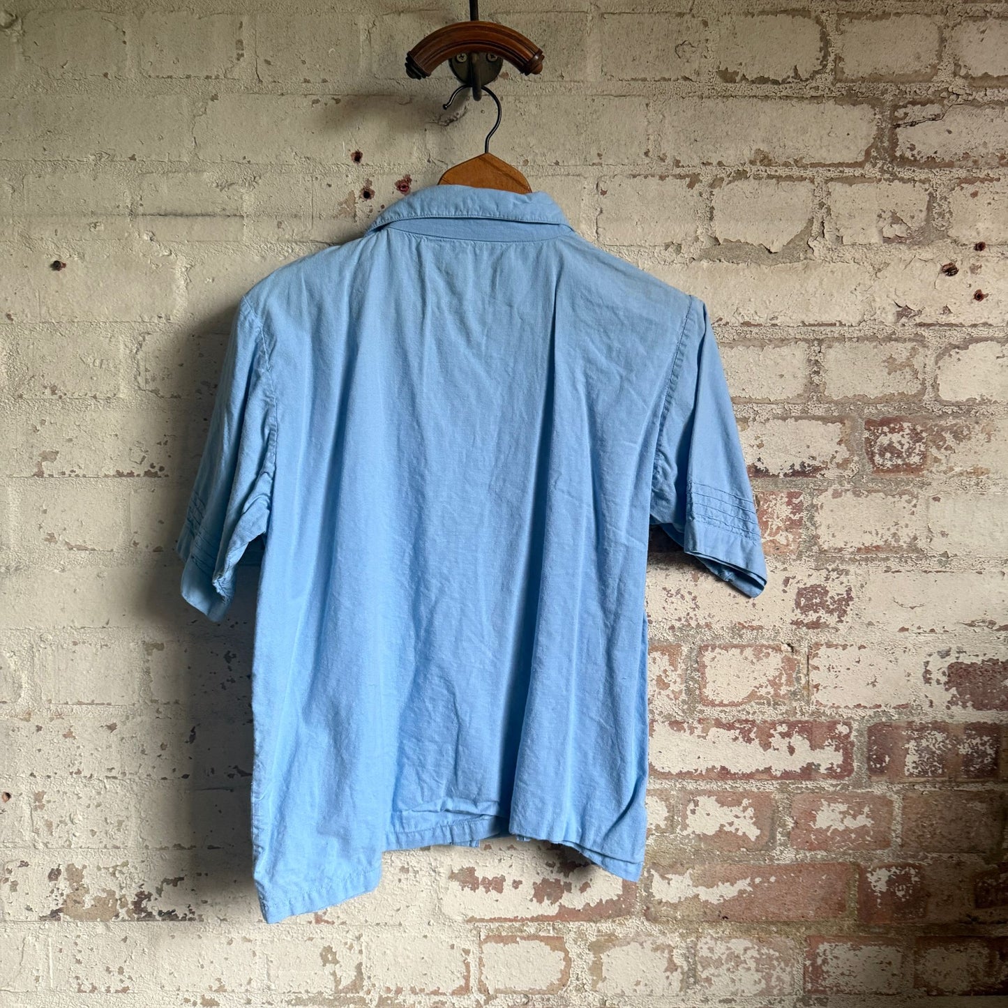 1980s Blue Patterned Blue Button Shirt