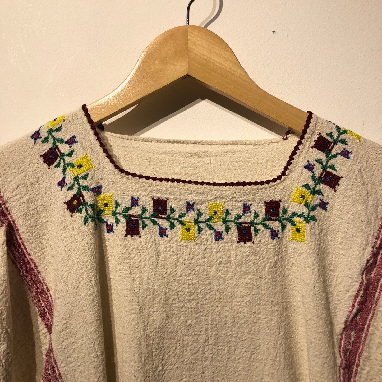 1970s Handmade Embroidered Floral Blouse