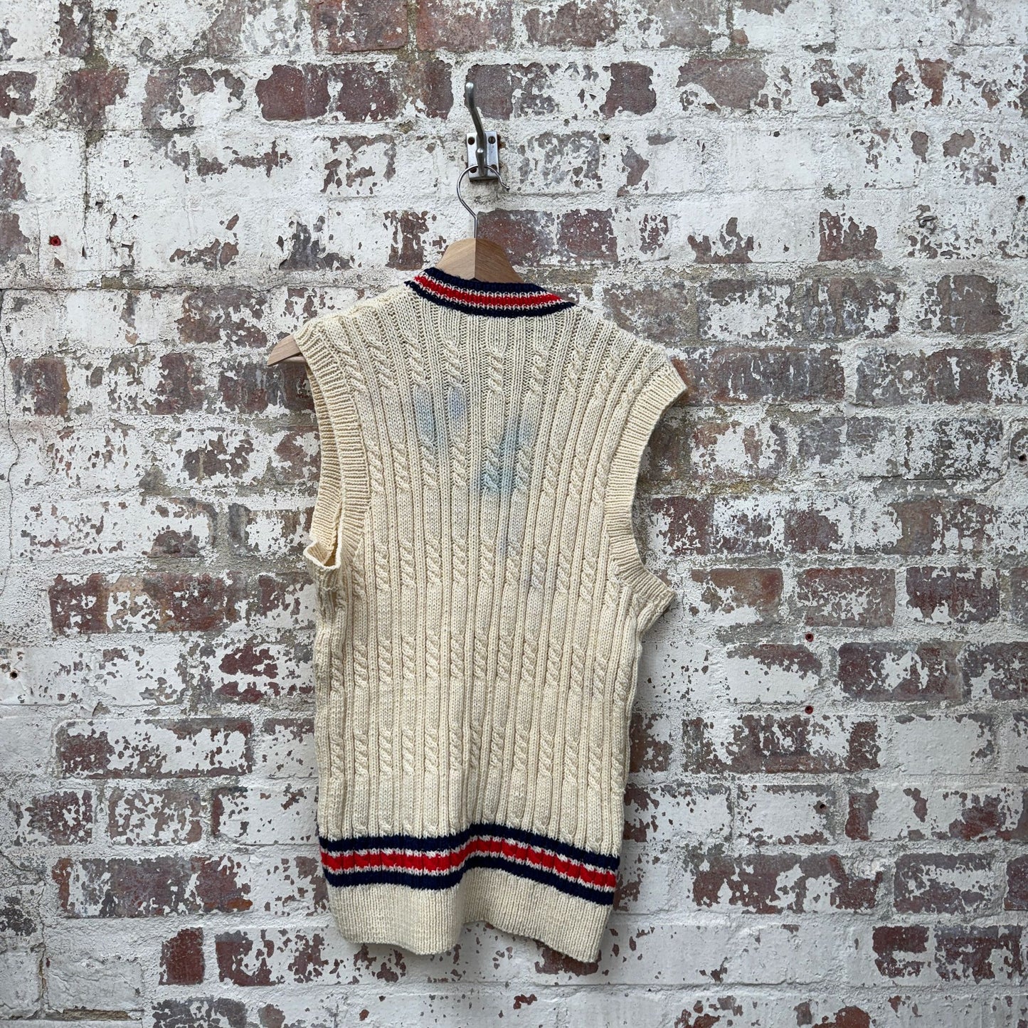 1970s Cream Cricket Knitted Tank Top Jumper