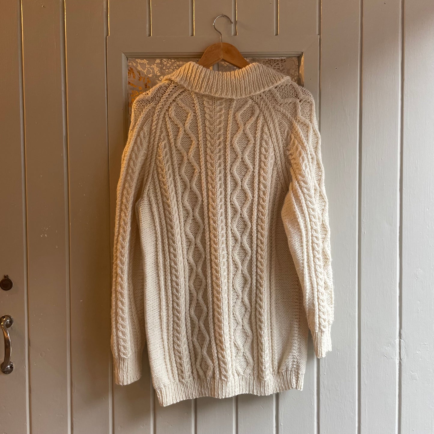 1980s Cream Cable Knitted Cardigan Jumper