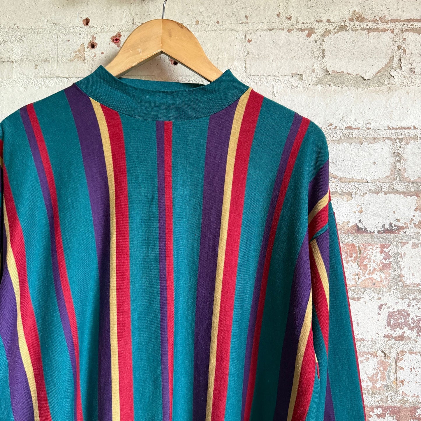 1980s Multicoloured Mock Neck Stripe Top