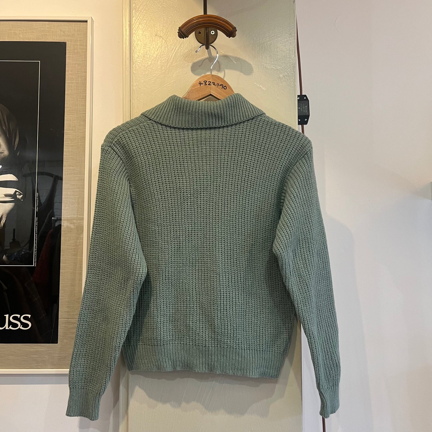 1960s Turquoise British Wool Knitted Cardigan JUmper