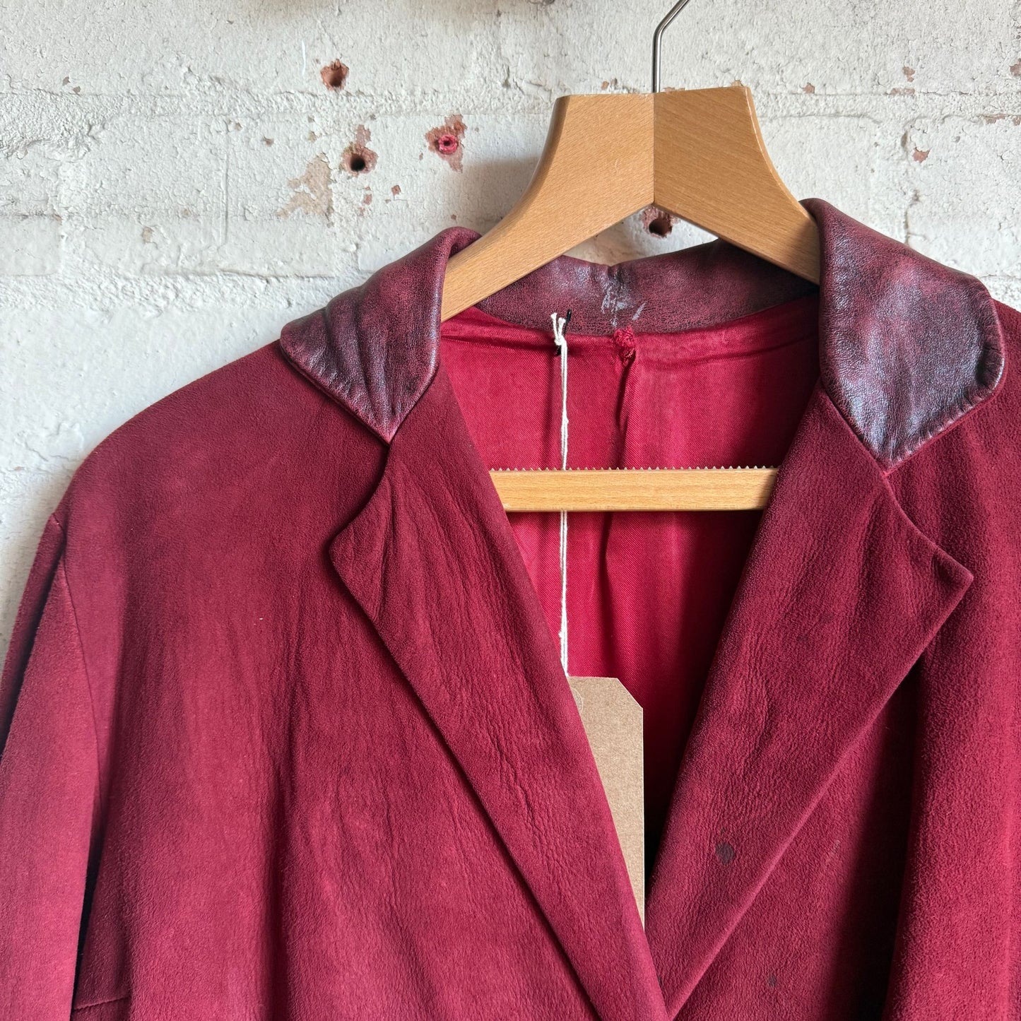 1970s Red Leather Suede Long Coat Jacket