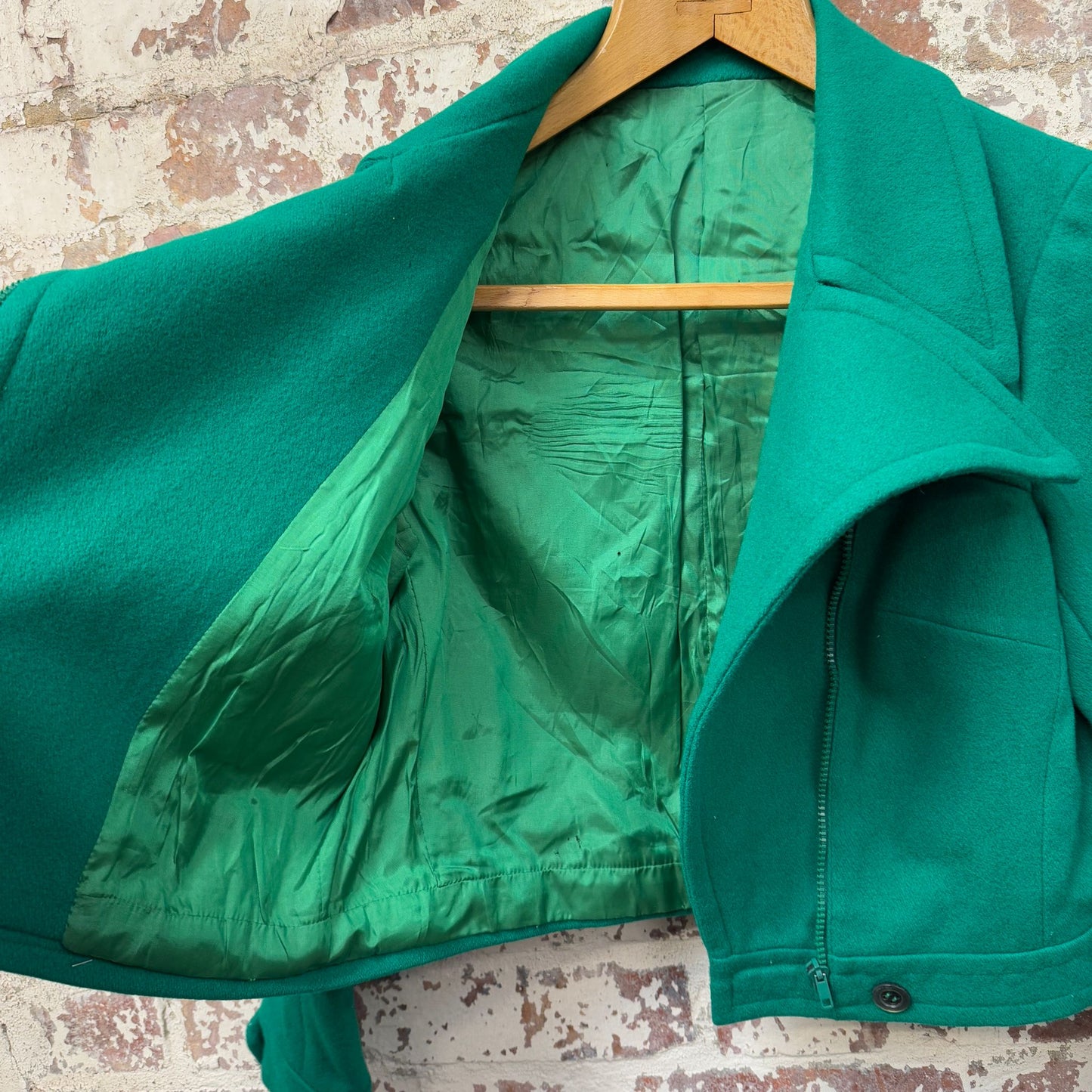 1970s Green Biker Style Cropped Jacket
