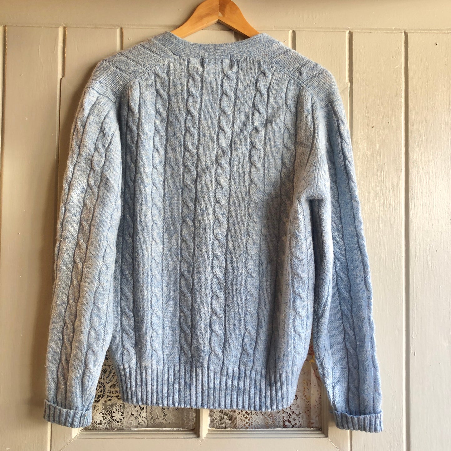 1970s Baby Blue Shetland Wool Cable Jumper
