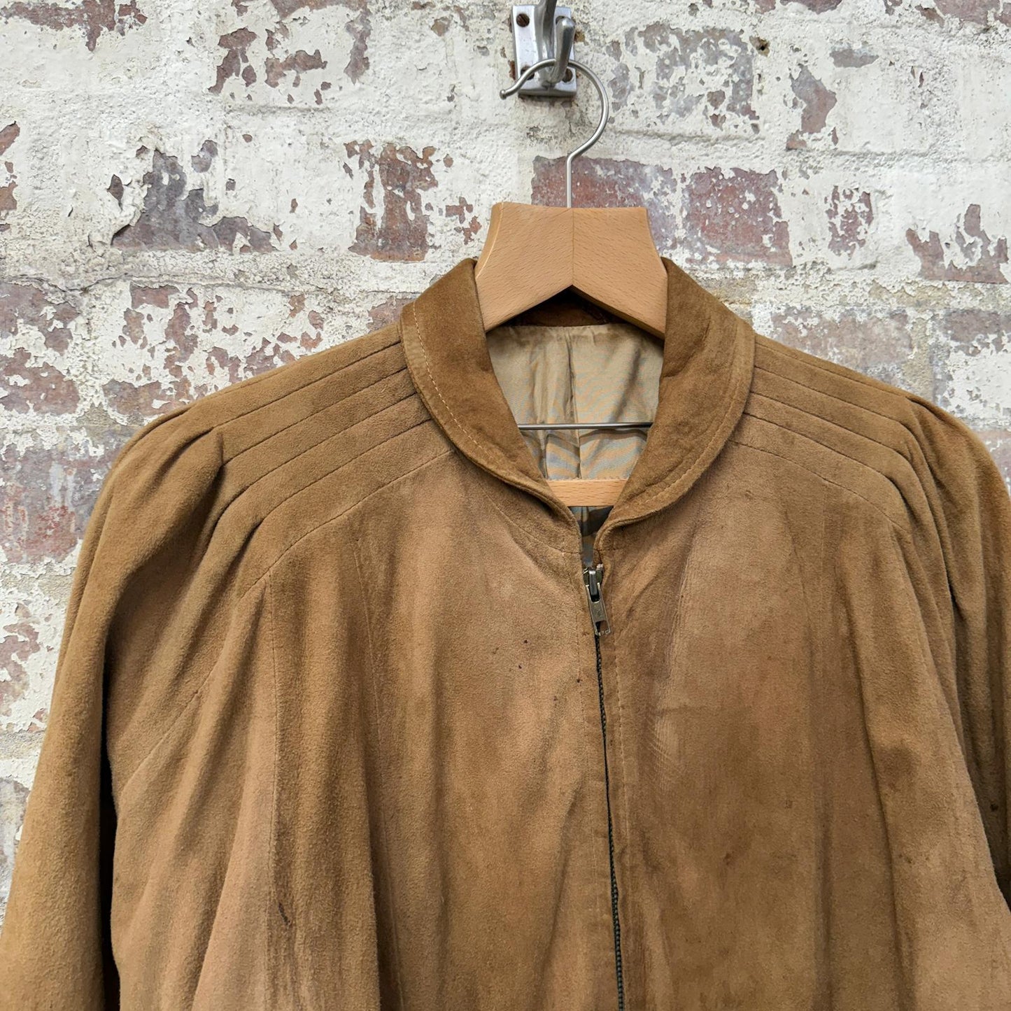 1970s Beige Suede Leather Bomber Jacket