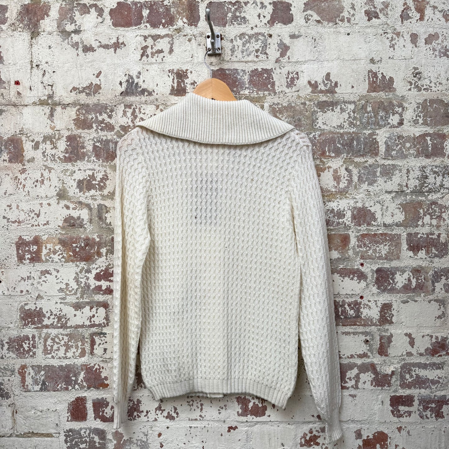1970s Cream Knitted Cardigan Jumper