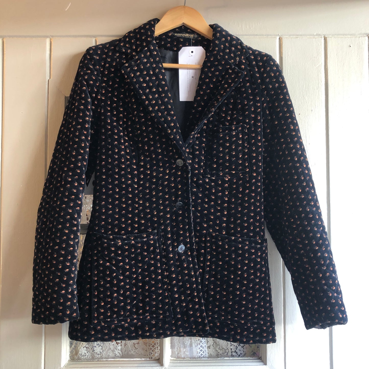 1970s Black Velvet Patterned Blazer Jacket