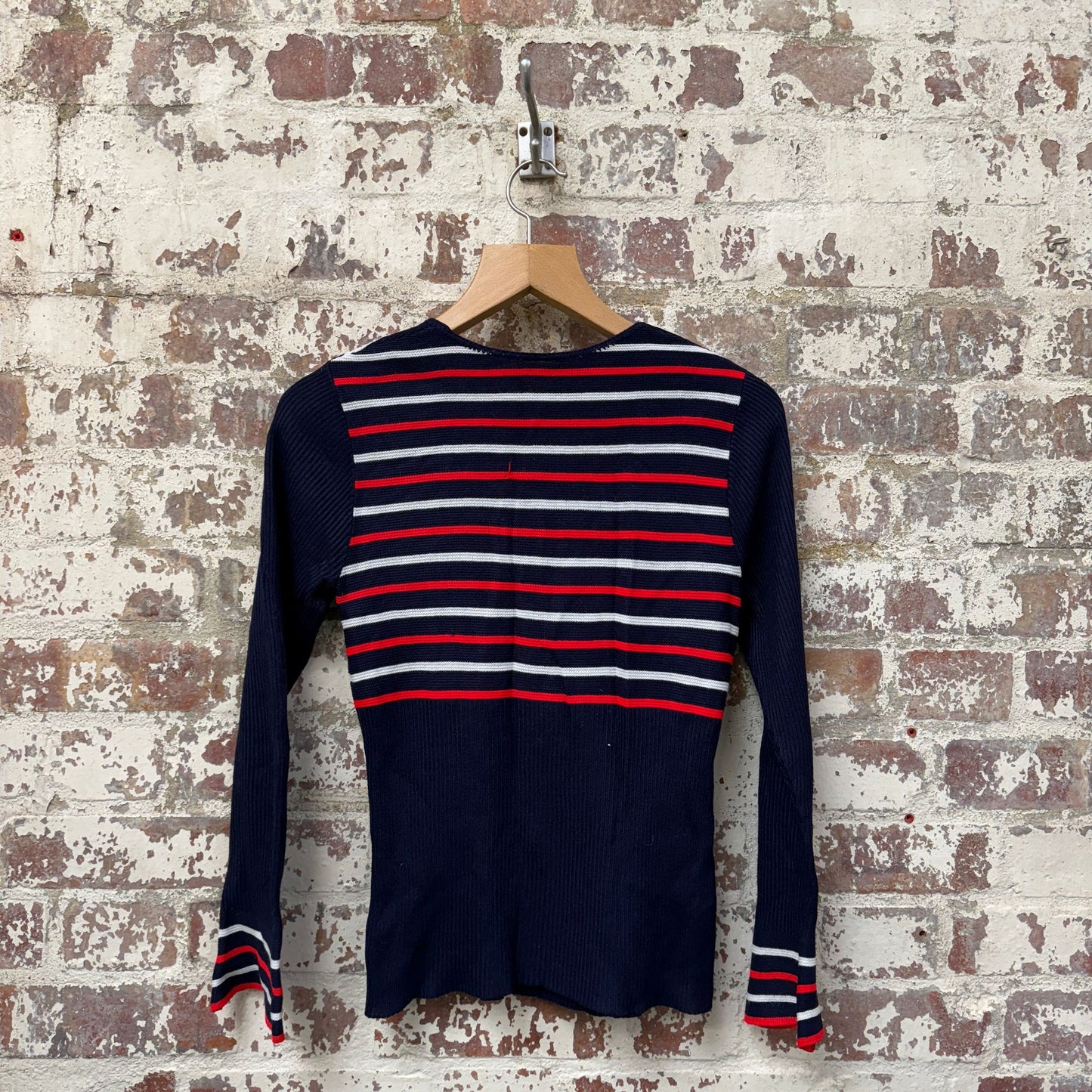 1970s Navy Striped Knitted Long Sleeve Top