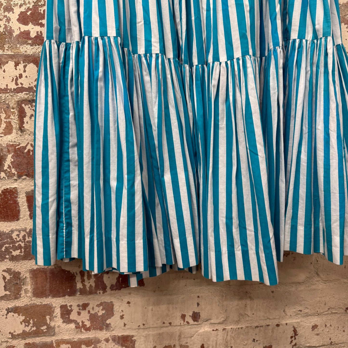 1980s Blue Striped Laura Ashley Cotton Skirt