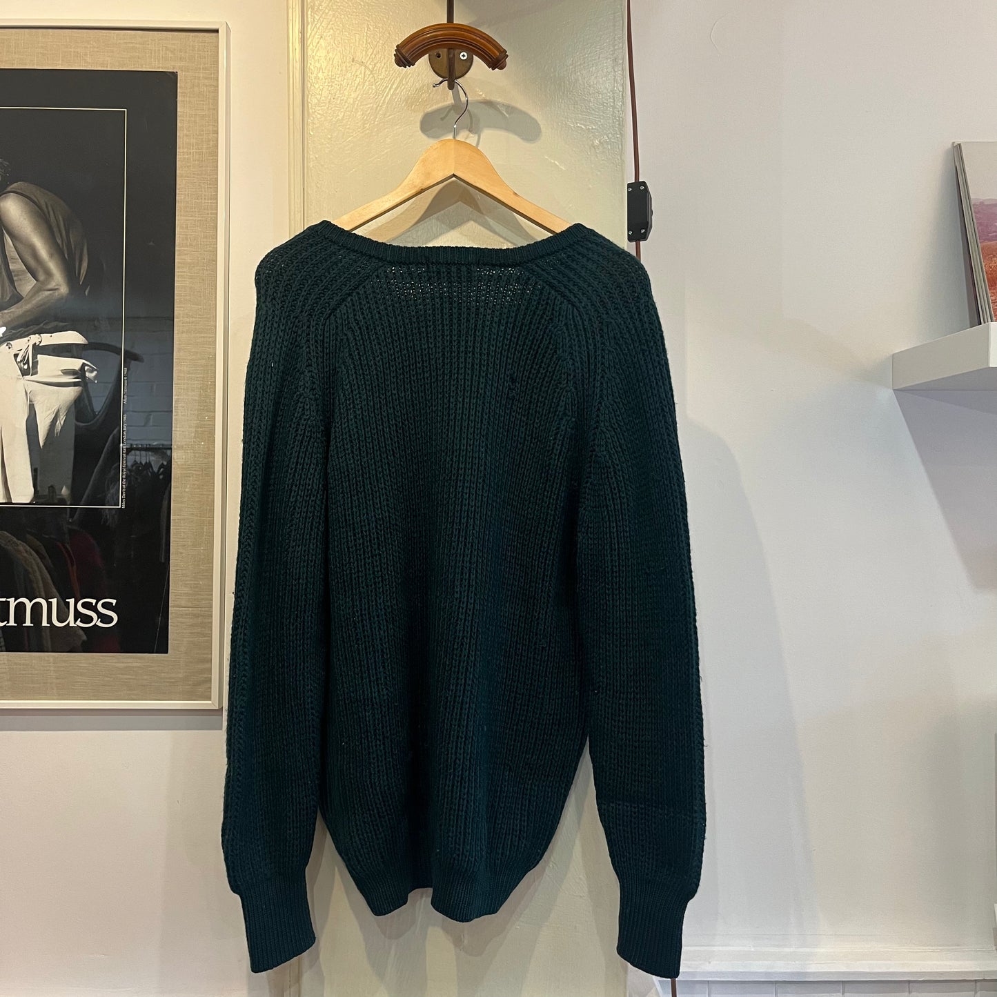 1960s Dark Green Knitted V-neck St Michaels Jumper
