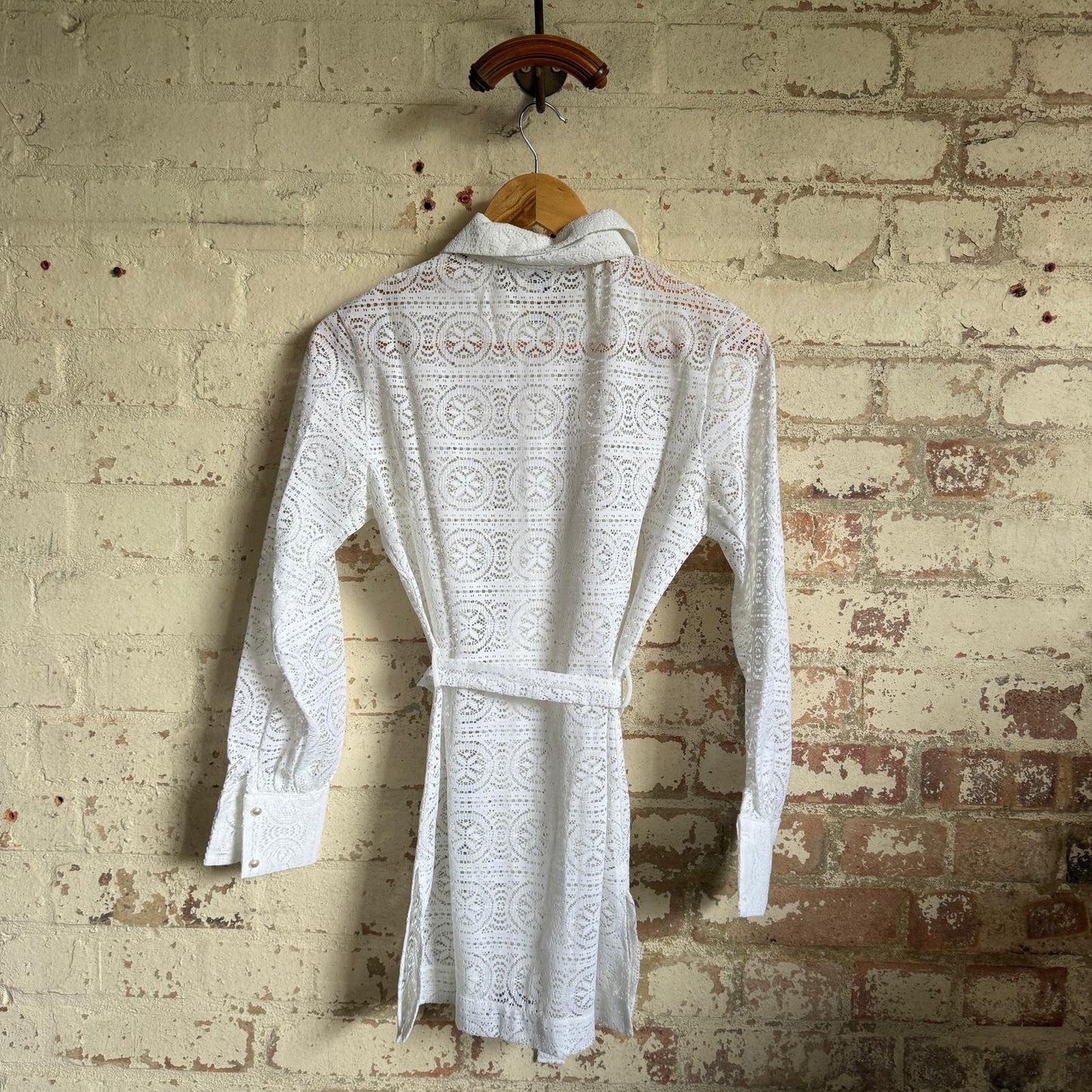 1970s White St Michaels Patterned Blouse Shirt