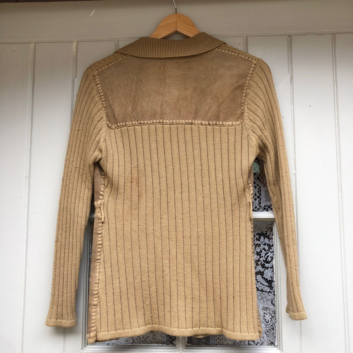 1970s Italian Suede Patchwork Zip Up Knitted Jacket