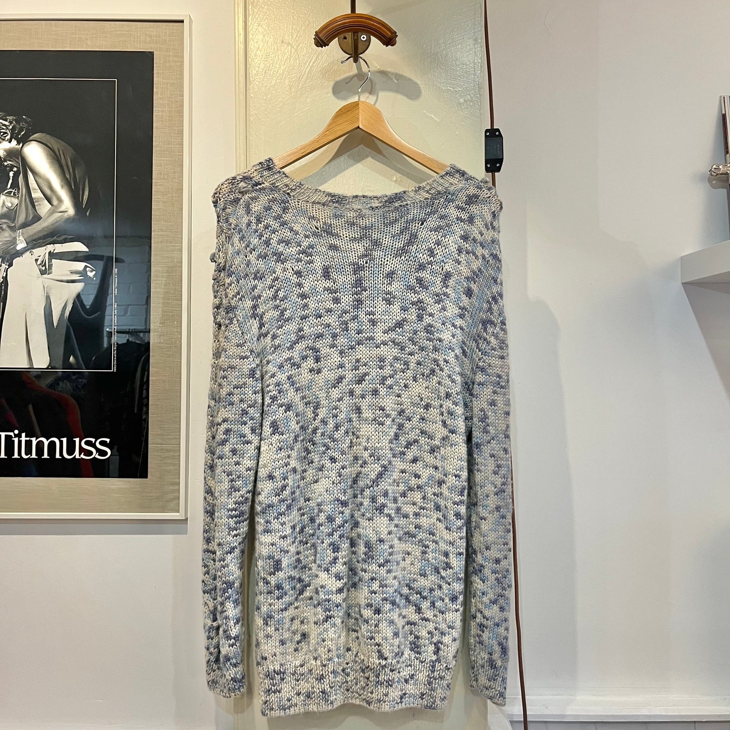 1980s Patterned Light Blue Knitted Jumper
