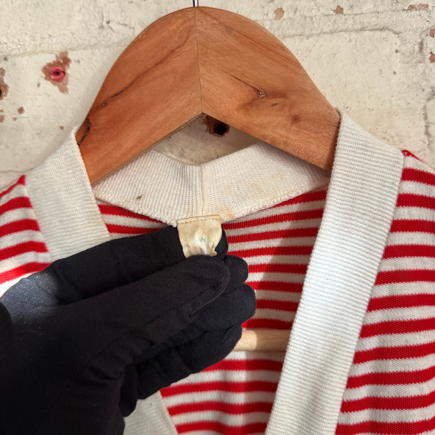 1970s Red Striped Cotton Button Cardigan Vest Top