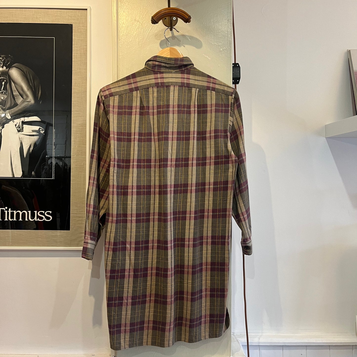 1970s French Checkered Button Up Smock Shirt