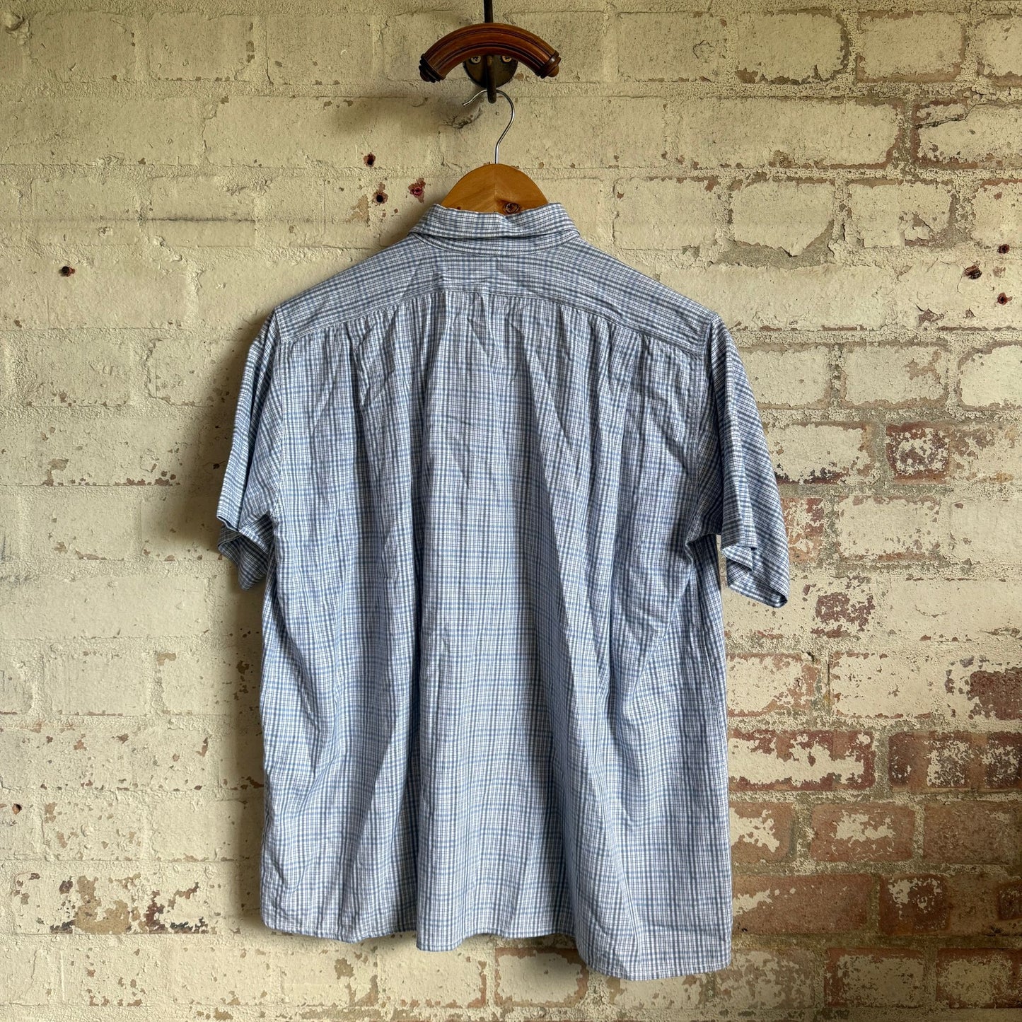 1950s Rayon Cotton Blue Checked Shirt