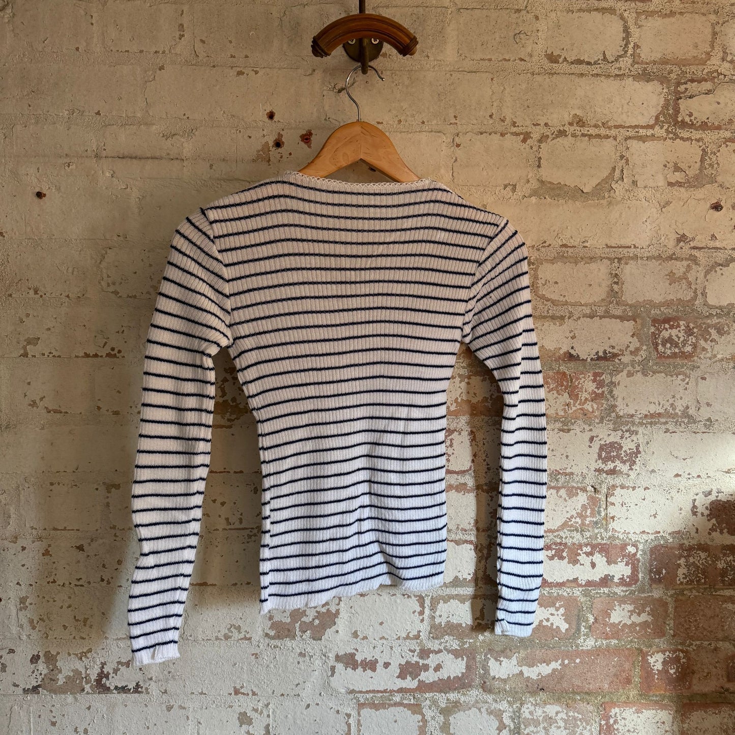 1980s White Striped Button Cardigan Jumper