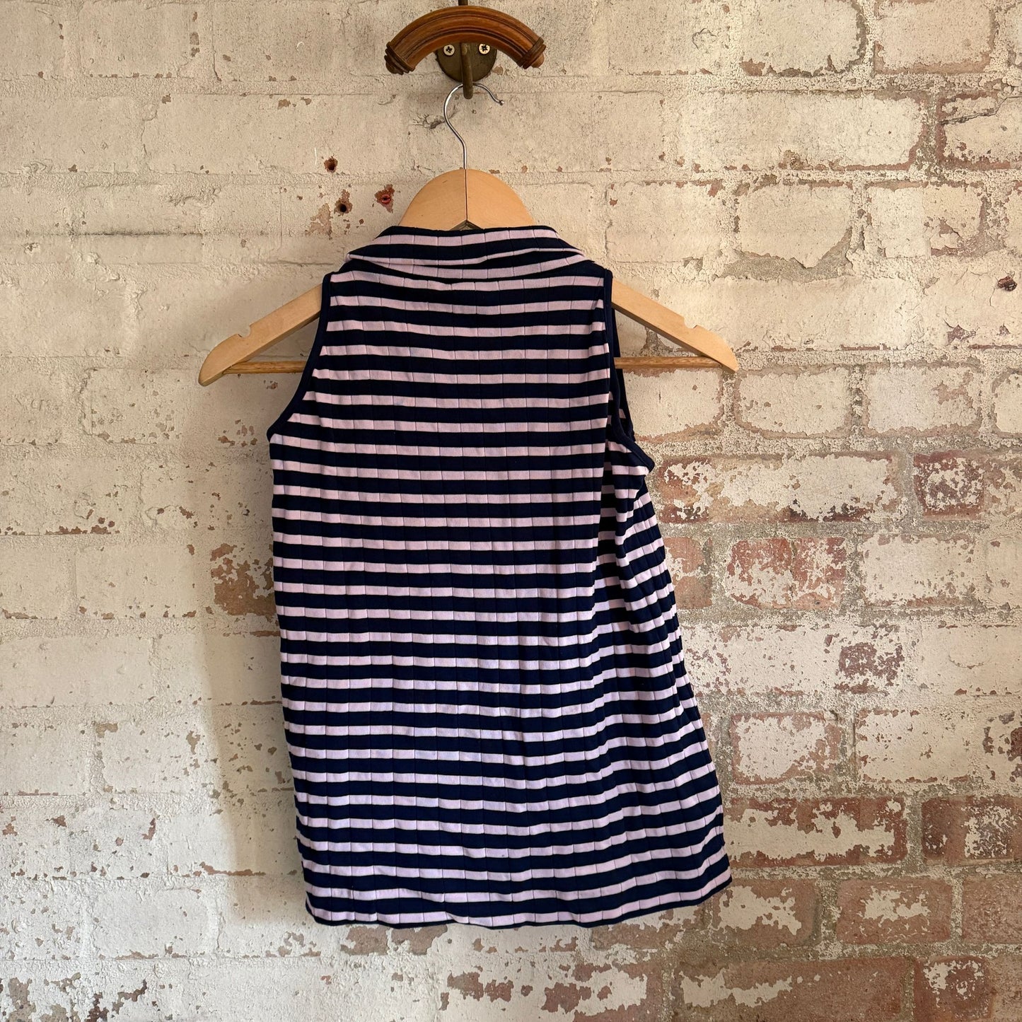 1970s Navy StripeD Roll Neck Sleeveless Vest Top
