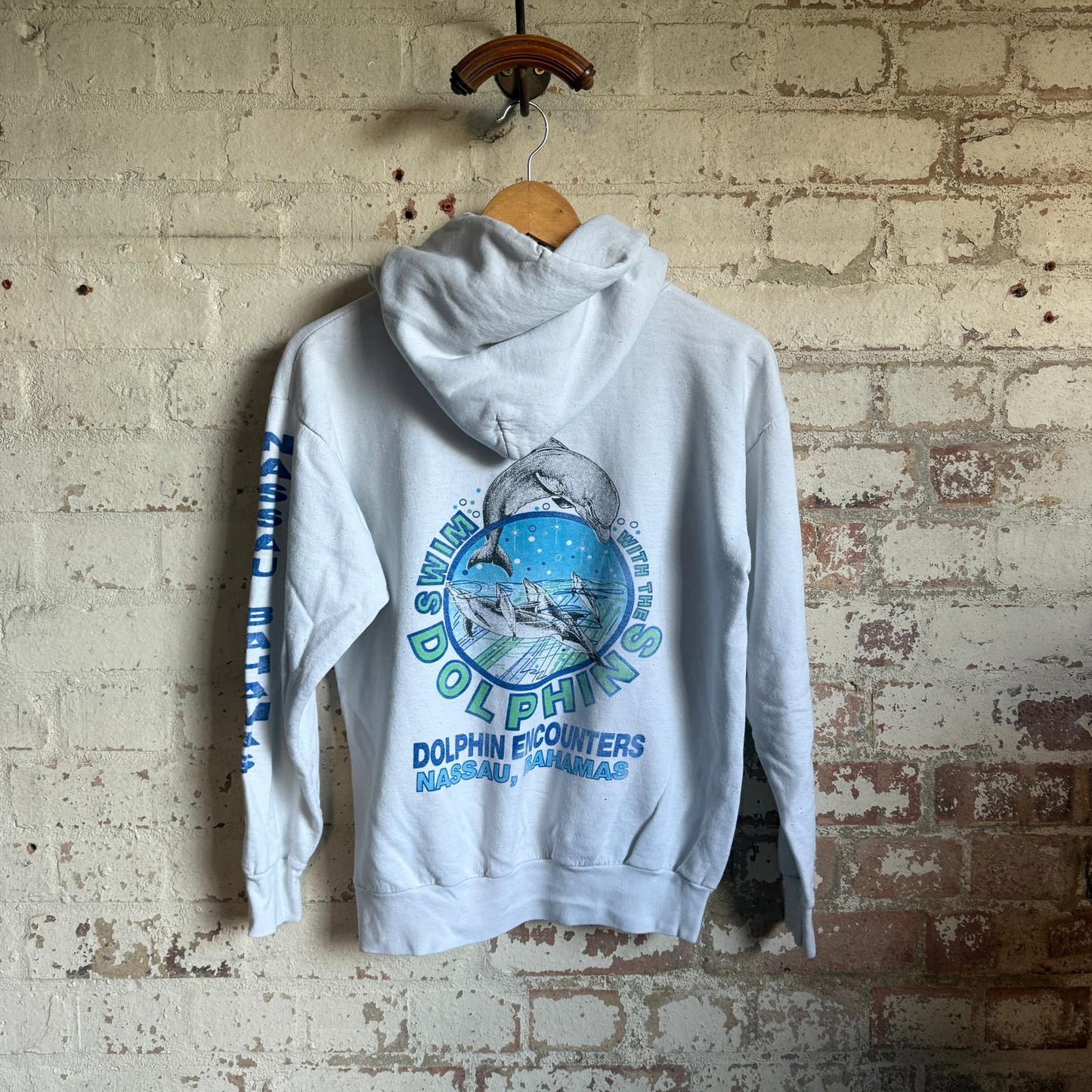 1990s White Dolphins Graphic Hoodie Jumper