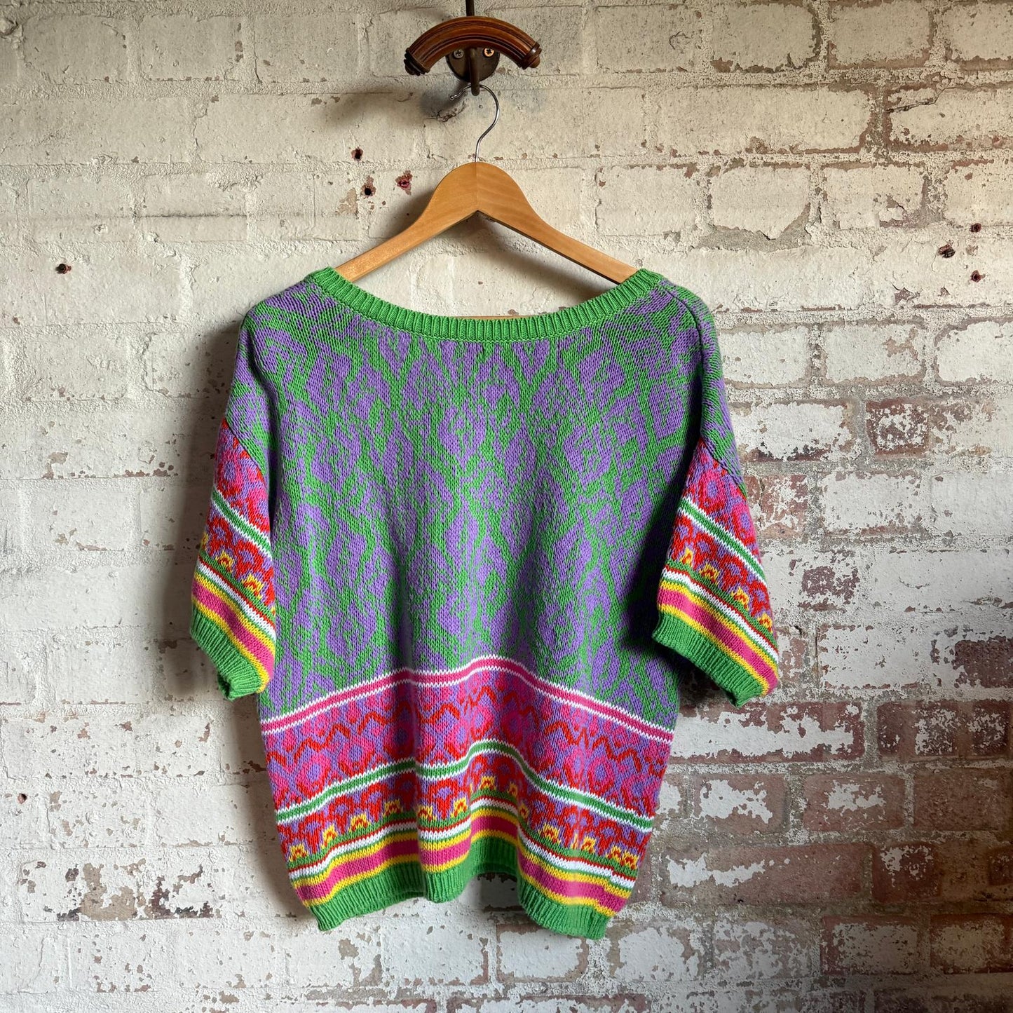 1990s Patterned Knitted Short Sleeves Jumper