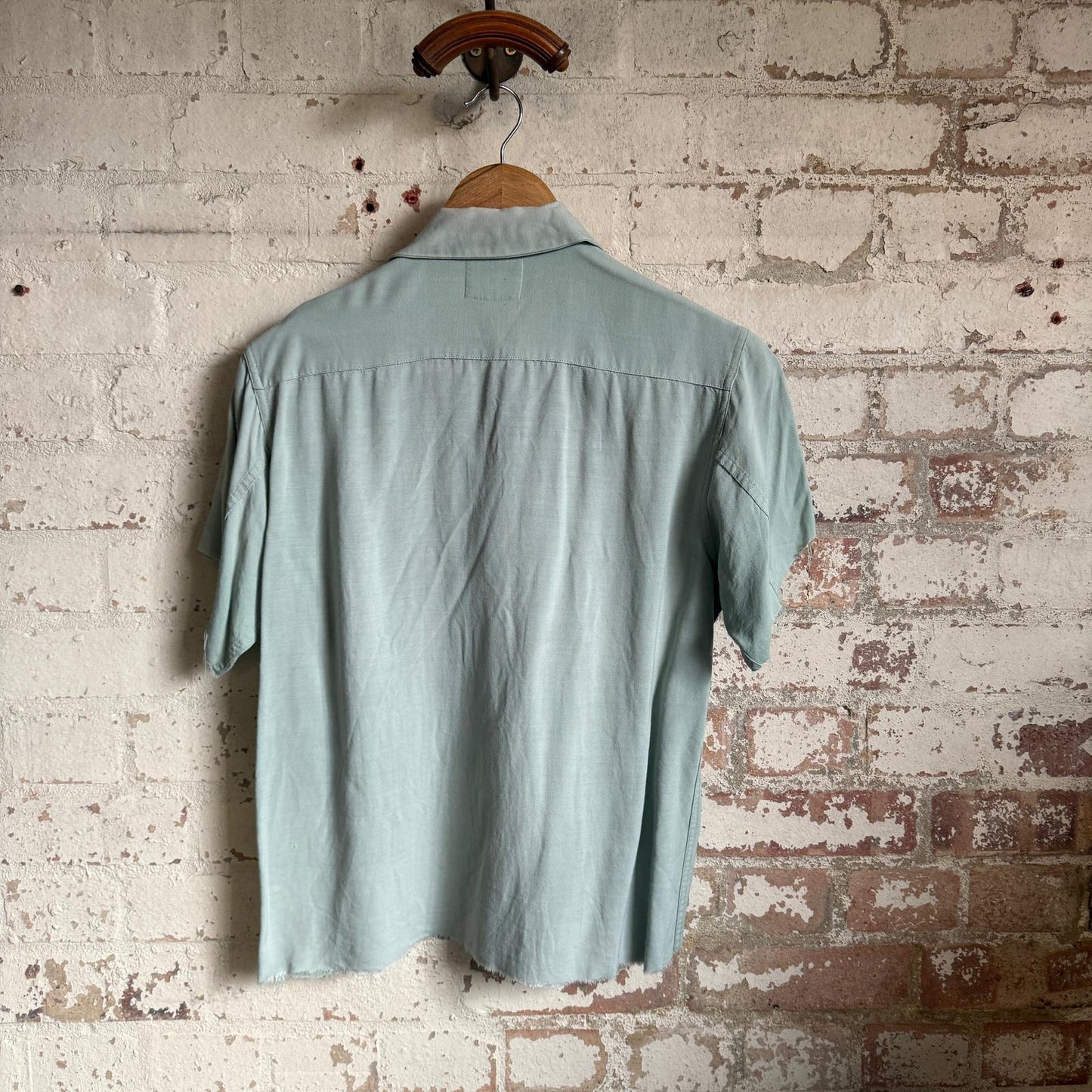 1950s Pastel Grey Gaberdine rayon Loop Collar Shirt