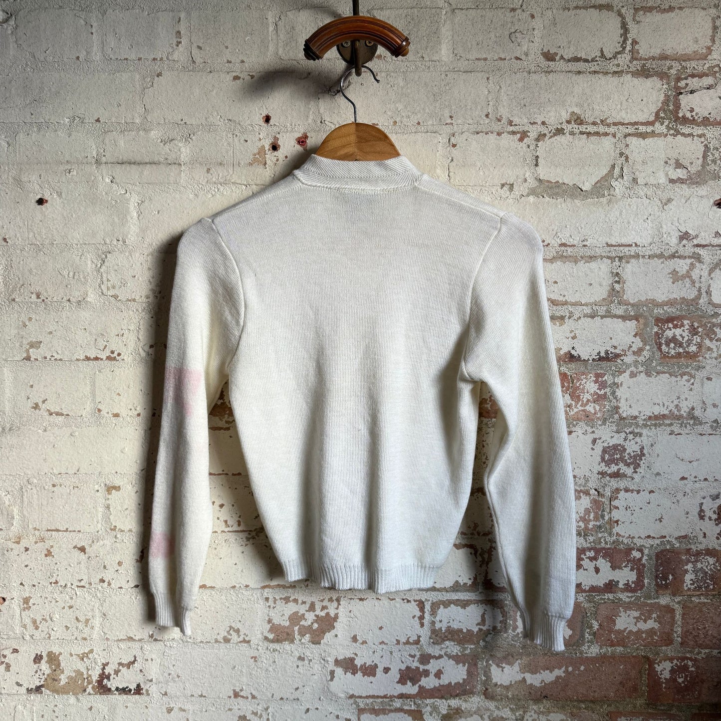 1950s White Wool Knitted Button Jumper